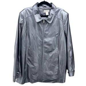 Jessica‎ London Blazer Leather Jacket Silver 20